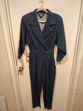 Mizz Lizz NWT Deadstock Vintage 80's Dark Wash Denim Jumpsuit Sz 11/12 Casual